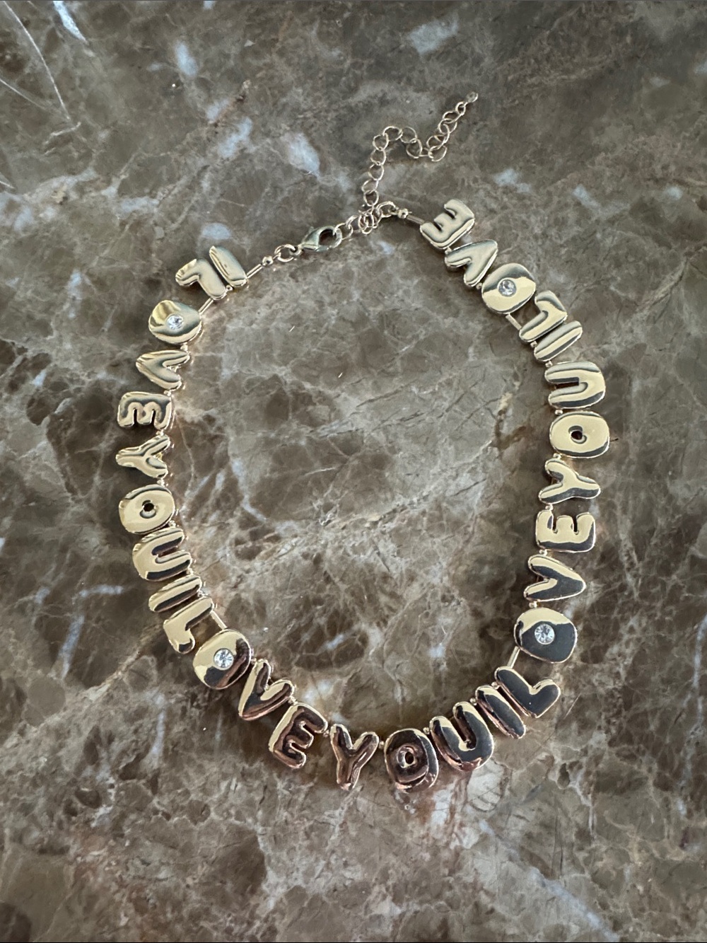Gold-Tone "LOVE YOU" Letter Choker Necklace with Crystal Accents Anthropologie
